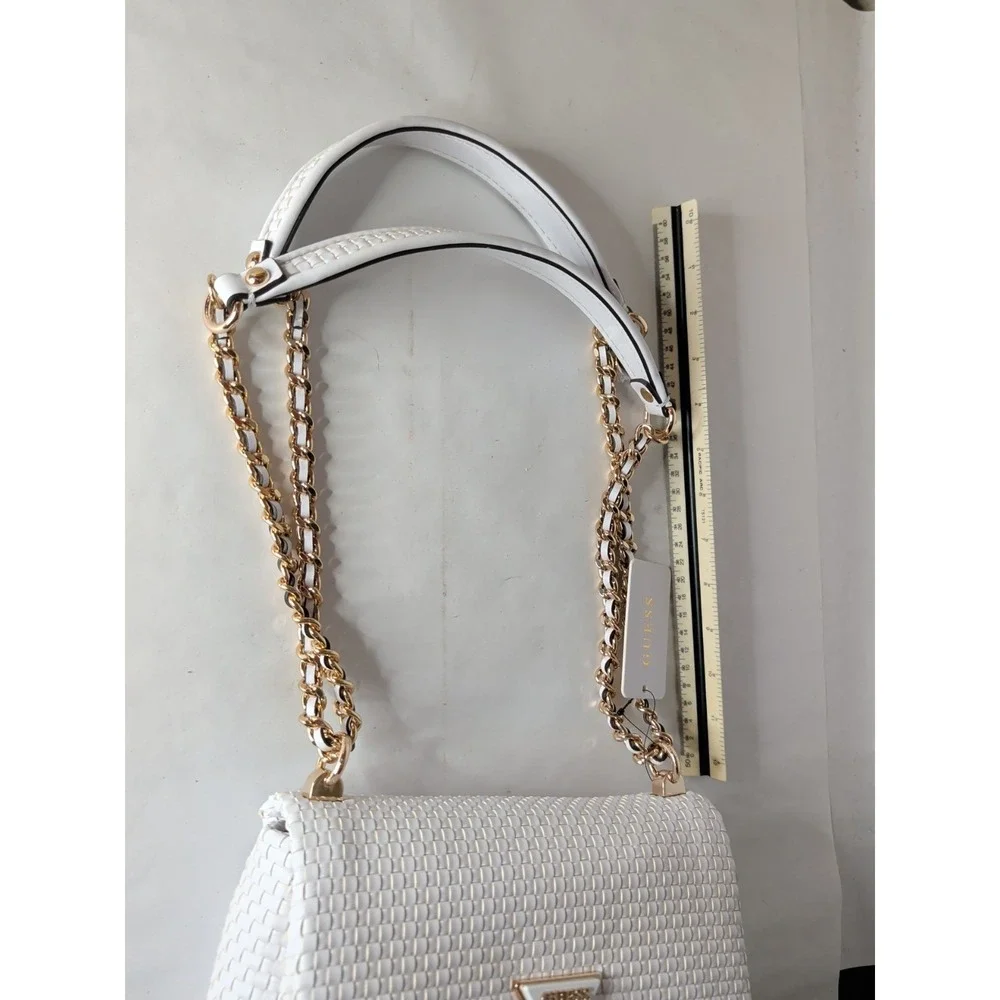 Guess Lisbet 2 Compartment Woven Shoulder Bag In Stone